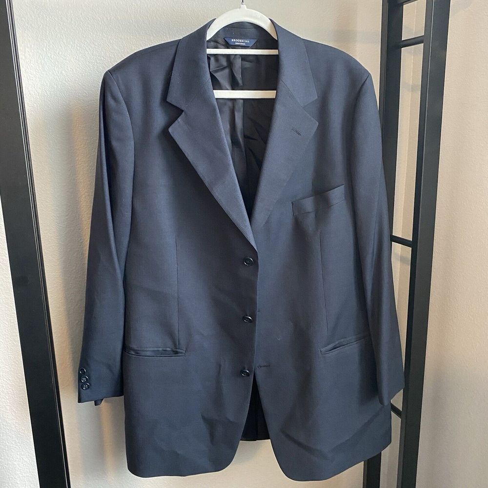 Brooks Brothers 346 Wool Blazer Mens 46L Suit Jacket‎ Sport Coat Navy Blue